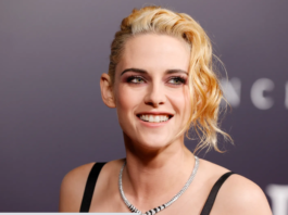 Kristen Stewart wore a crop top and skirt in a color that was too hard to take off.